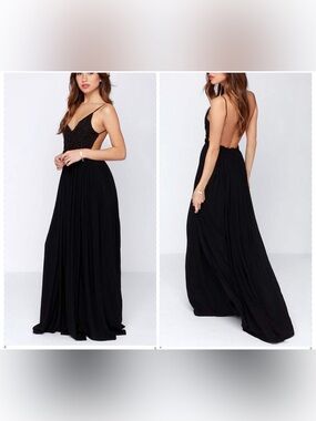 Black Lace Bodice backless Maxi Dress -